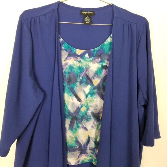 Maggie Barnes Women Plus Layered Blouse Top Sz 2X Blue Artsy Casual Event - Picture 2 of 5